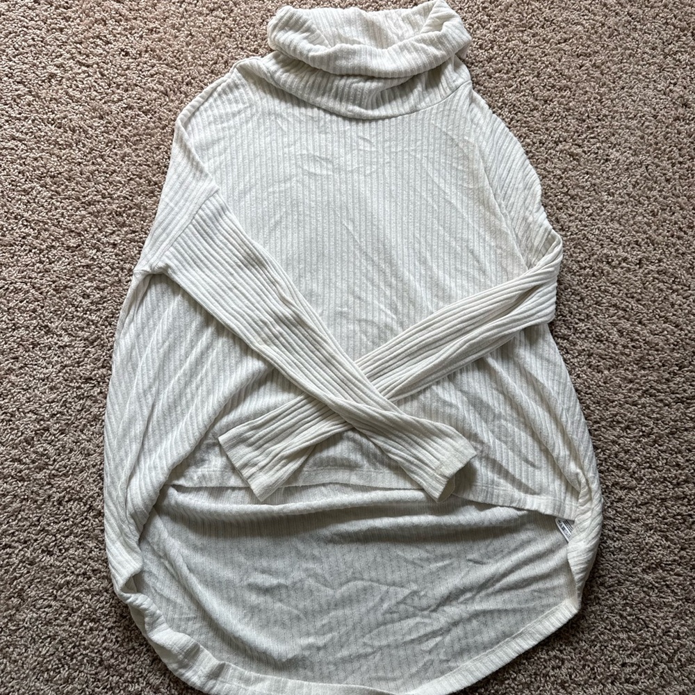 Anthropologie Cream Turtleneck Sweater with Ribbed Knit